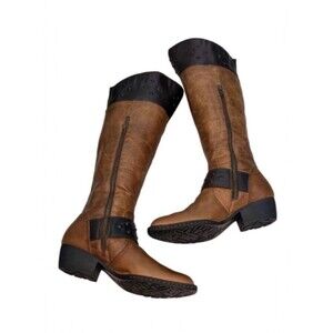 Born Brown Distressed Leather Tall Riding Boots Back Zip Harness Women’s 8.5 EUC